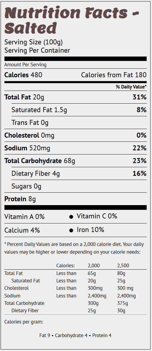 Roasted Corn Nuggets Salted Nutrition Facts