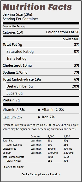 jalapeno cheddar non gmo nutrition facts
